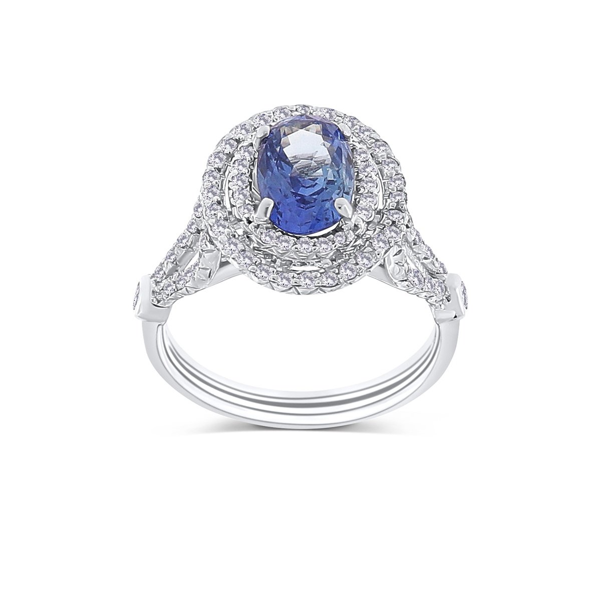 Inel din platina cu diamante naturale de 0.62 ct și safir natural de 2.04 ct - 2 | YEO