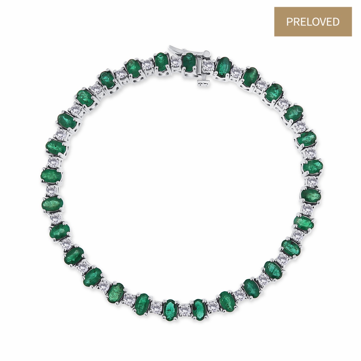 Bratara din aur alb de 14k cu smaralde naturale de 4.70 ct si diamante naturale de 1.80 ct