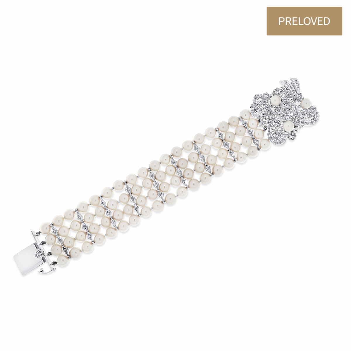 Brățară din aur de 14k cu diamante naturale de 1.28 ct și perle de cultură Akoya