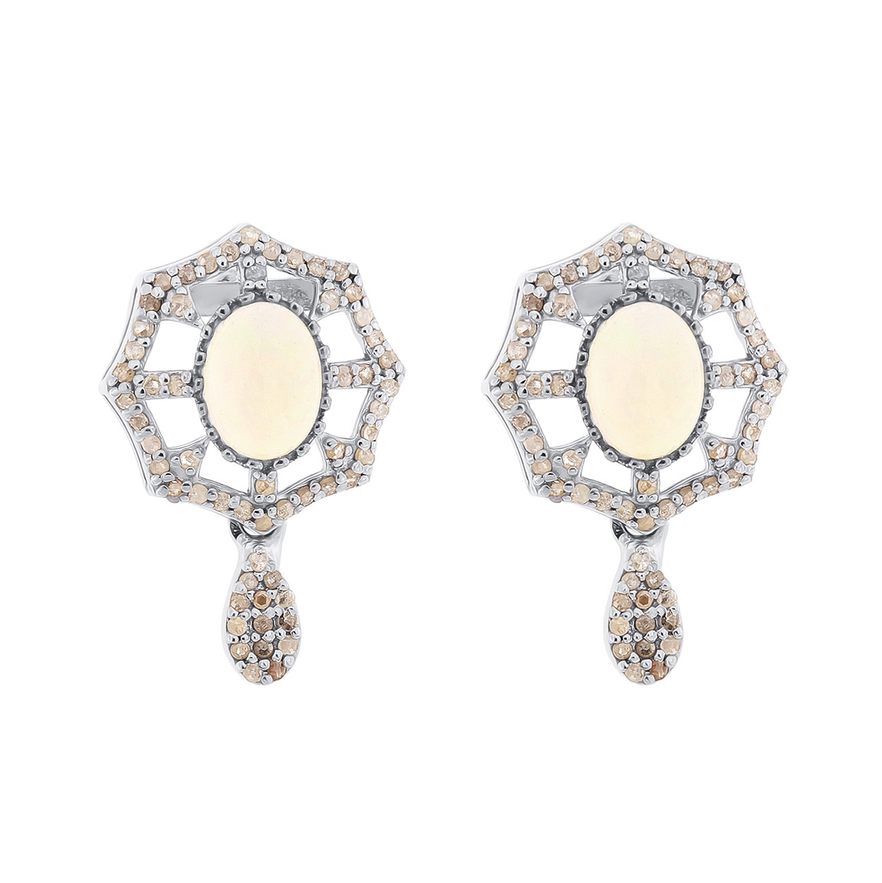 Cercei din argint cu opal natural si diamante naturale