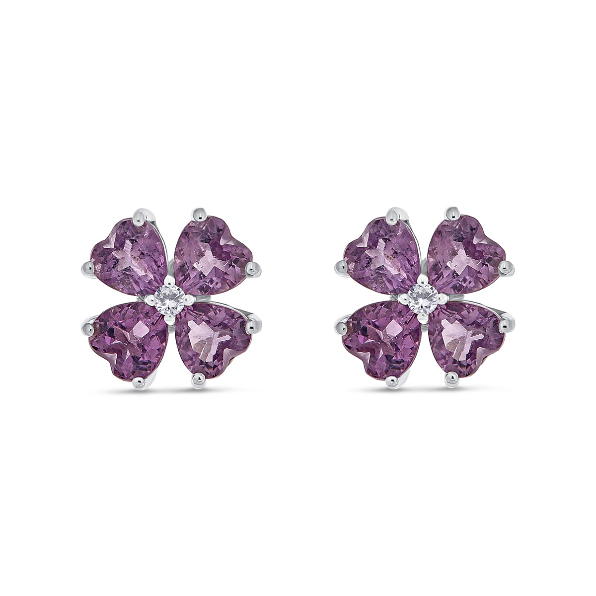 Cercei din aur de 14k cu ametiste naturale de 3.02 ct și diamante naturale de 0.07 ct