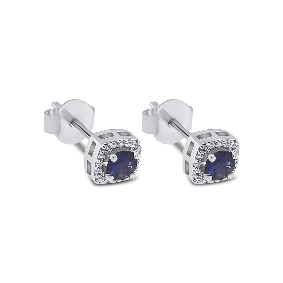 Cercei din aur de 18k cu diamante naturale de 0.10 ct și safire naturale de 0.38 ct - 1 | YEO