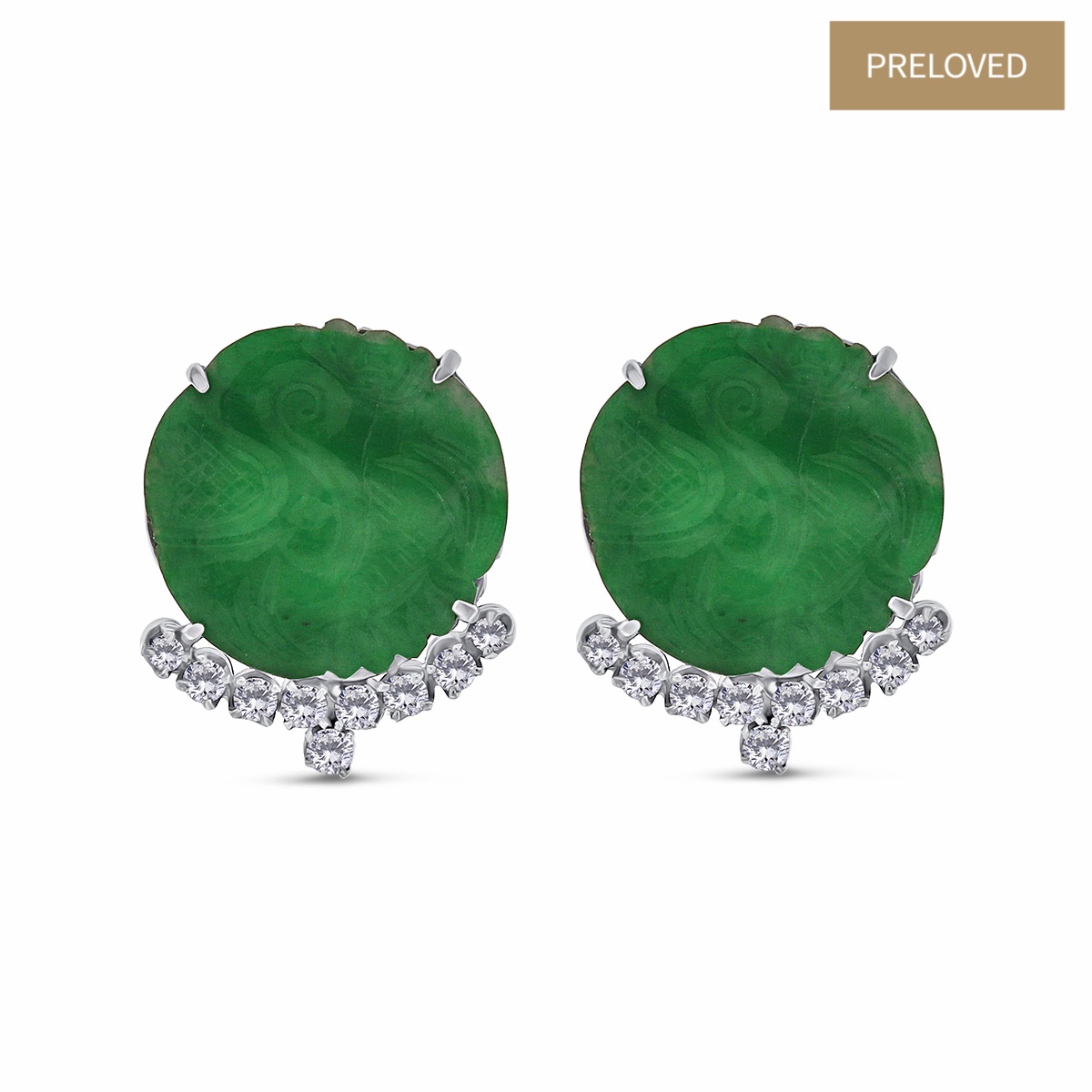Cercei din aur de 9k cu diamante naturale de 0.54 ct și jadeite naturale tip A