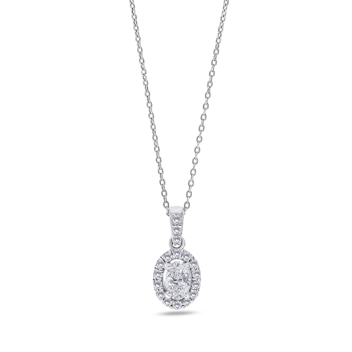 Colier din aur alb de 18k cu diamante naturale de 0.10 ct și diamant natural de 0.16 ct