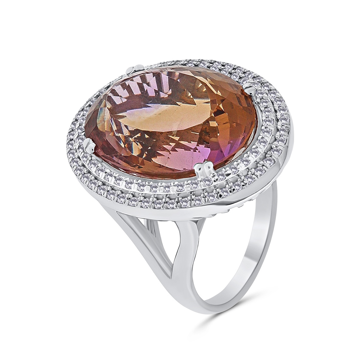 Inel din aur de 14k cu ametrin natural de 14.53 ct si diamante naturale de 0.52 ct