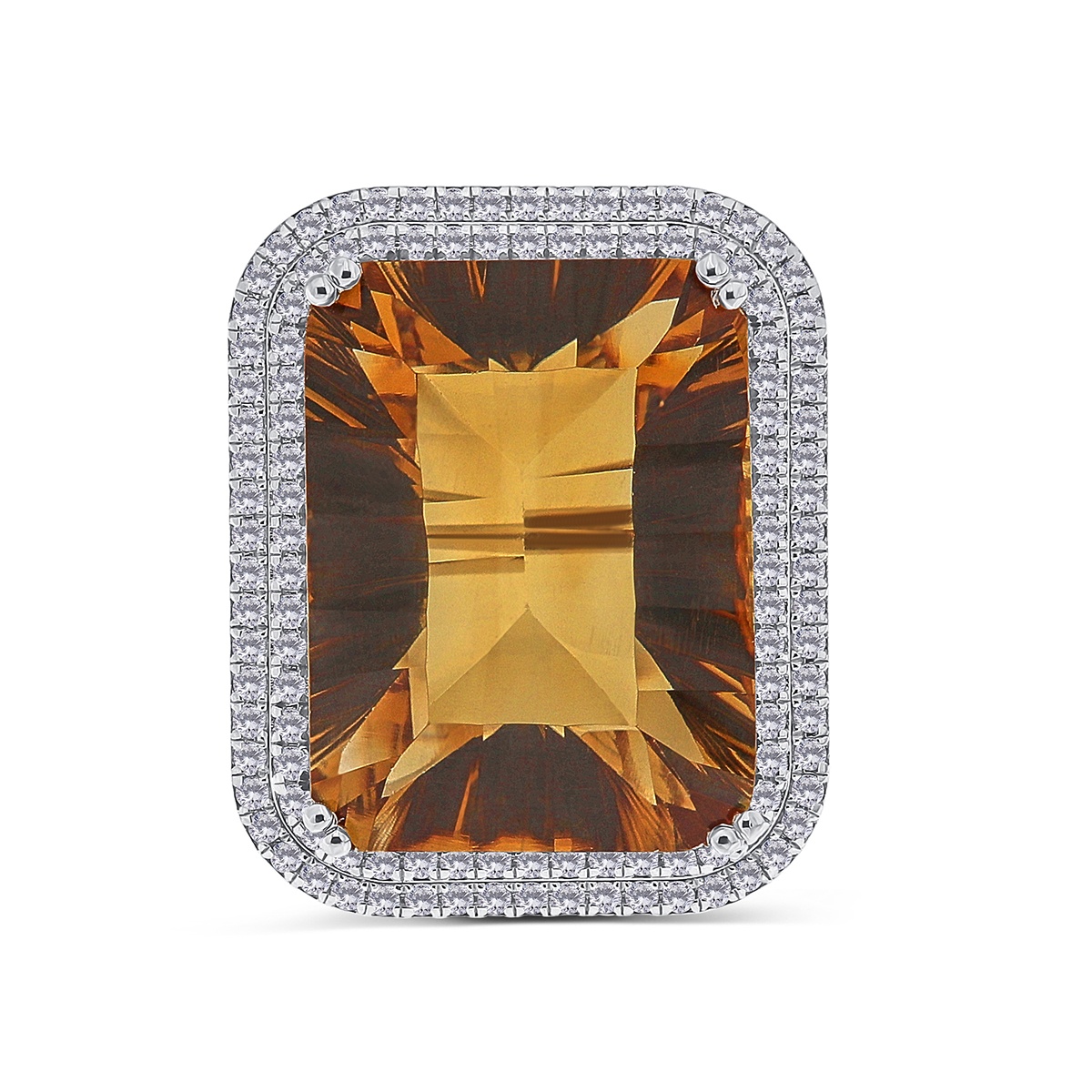 Inel din aur de 14k cu citrin natural de 24.28 ct și diamante naturale de 0.66 ct - 1 | YEO