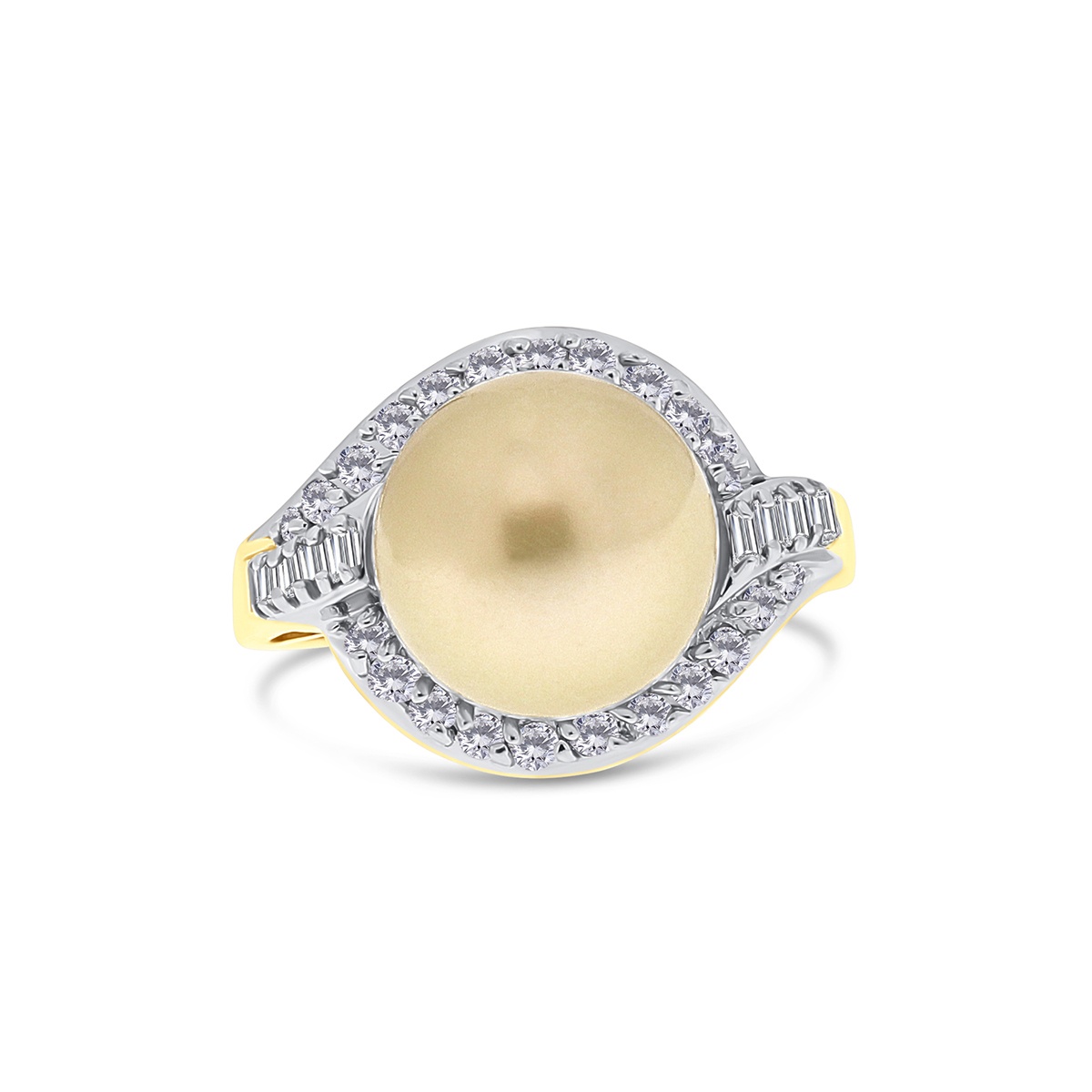 Inel din aur de 14k cu diamante naturale de 0.49 ct și perlă de cultură South Sea - 1 | YEO