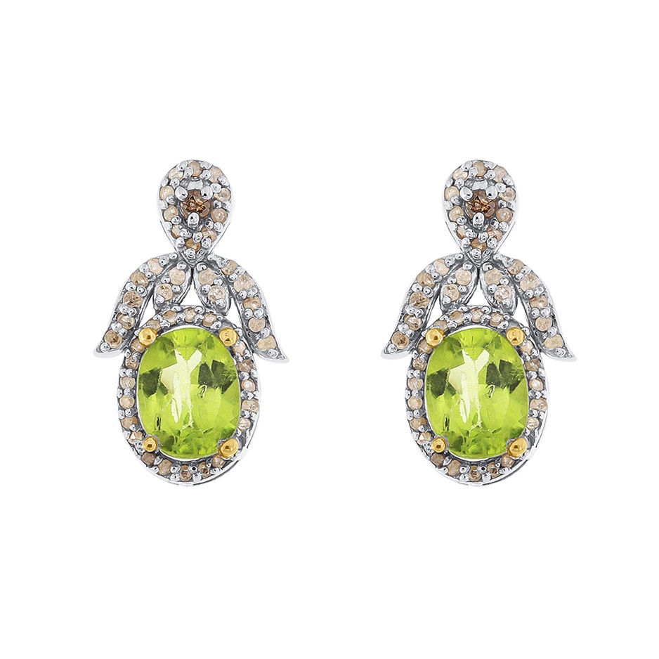 Cercei din argint cu peridot natural si diamante naturale