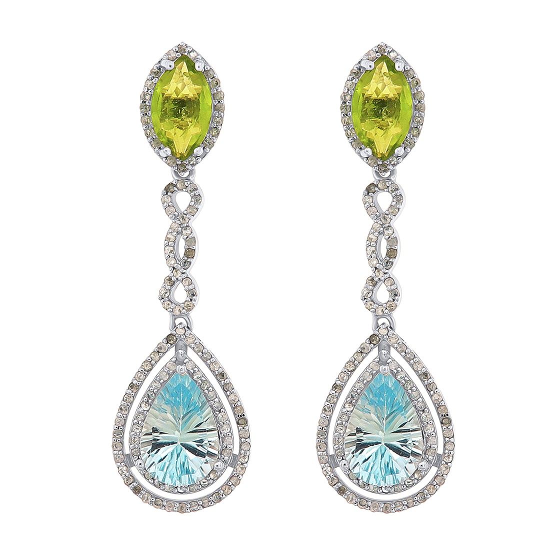 Cercei din argint cu topaz, peridot și diamante naturale