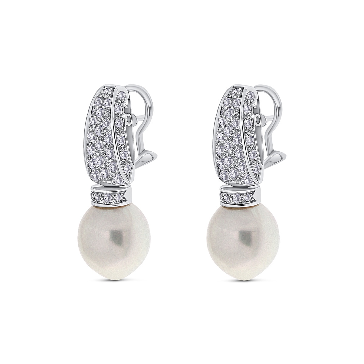 Cercei din aur de 18k cu perle de cultură South Sea și diamante naturale de 0.96 ct - 1 | YEO