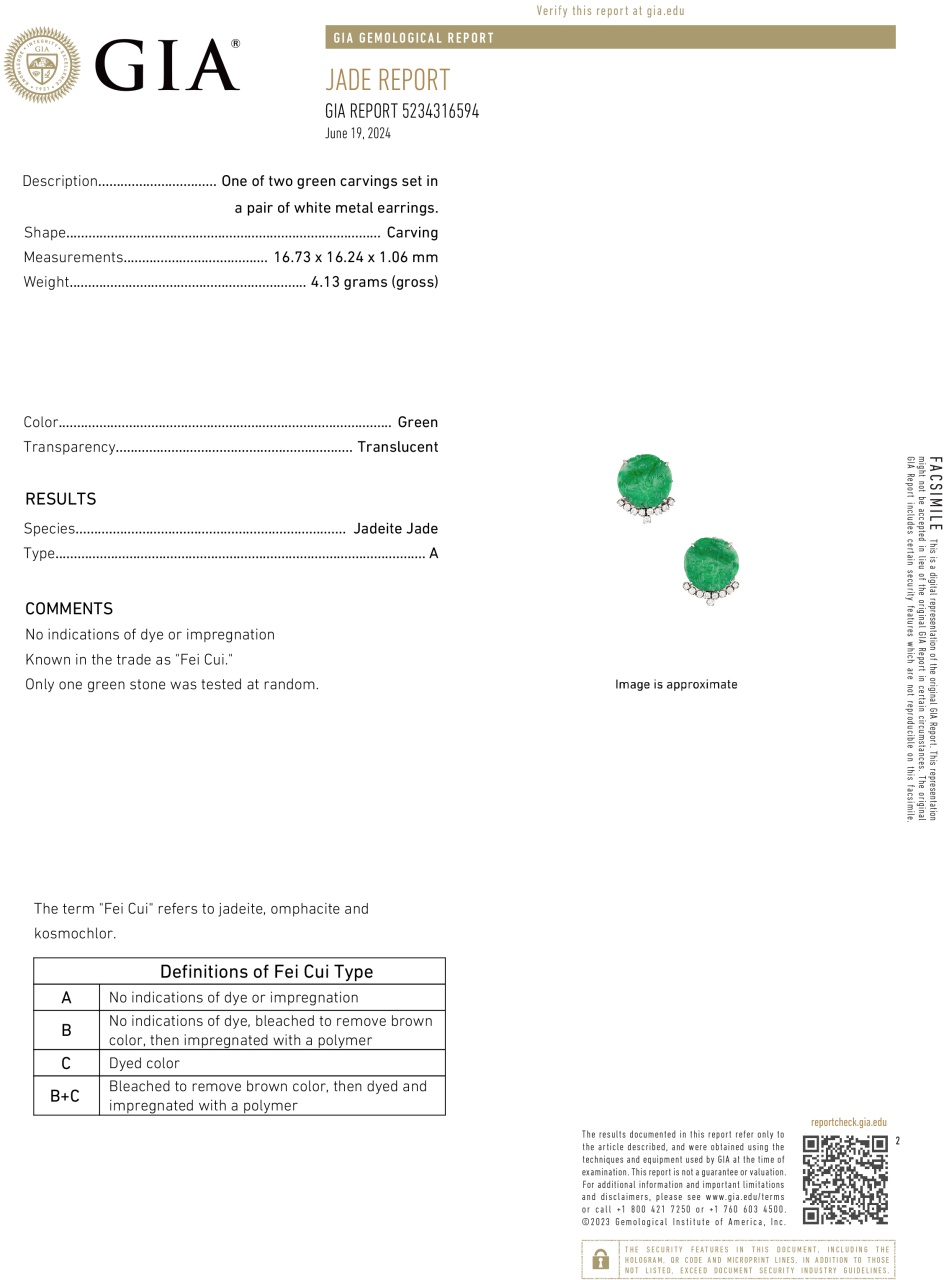 Cercei din aur de 9k cu diamante naturale de 0.54 ct și jadeite naturale tip A - 2 | YEO