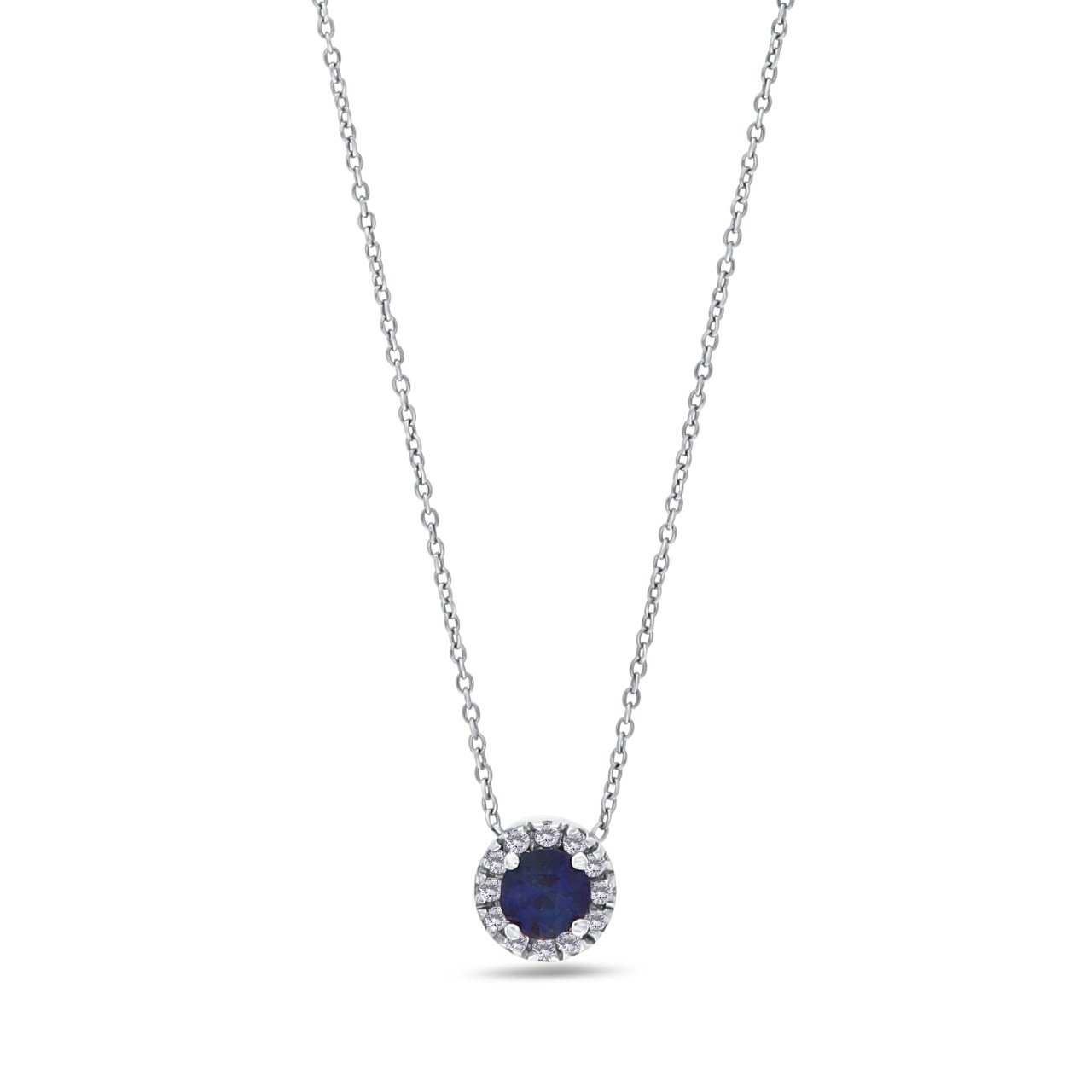 Colier din aur alb de 18k cu diamante naturale de 0.04 ct și safir natural de 0.26 ct