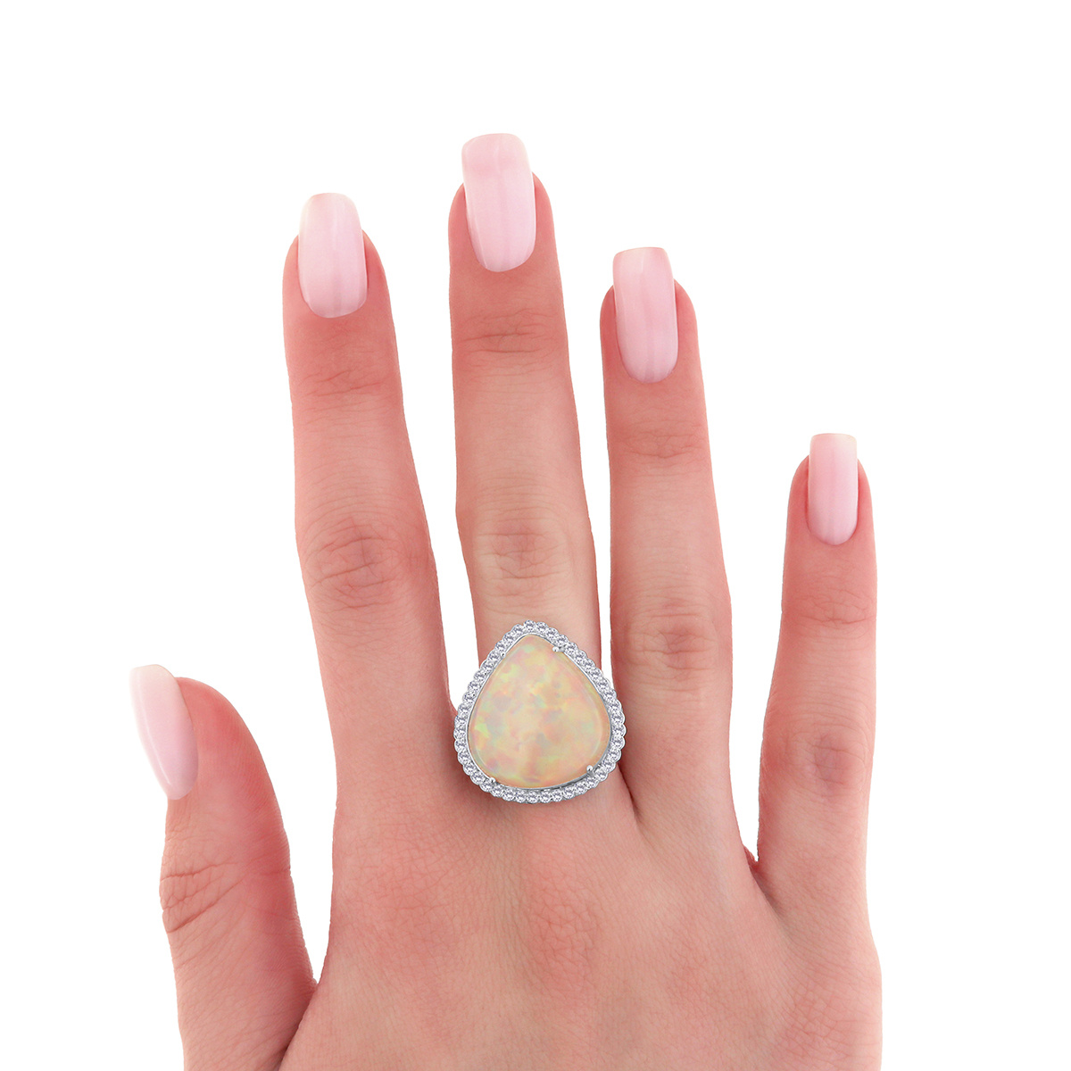 Inel din aur alb de 18k cu opal natural de 11.18 ct si diamante naturale de 0.56 ct - 3 | YEO