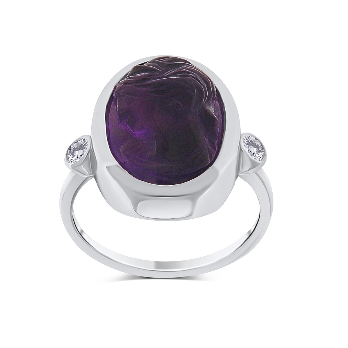Inel din aur de 14k cu ametist natural de 8.25 ct și diamante naturale de 0.17 ct - 2 | YEO