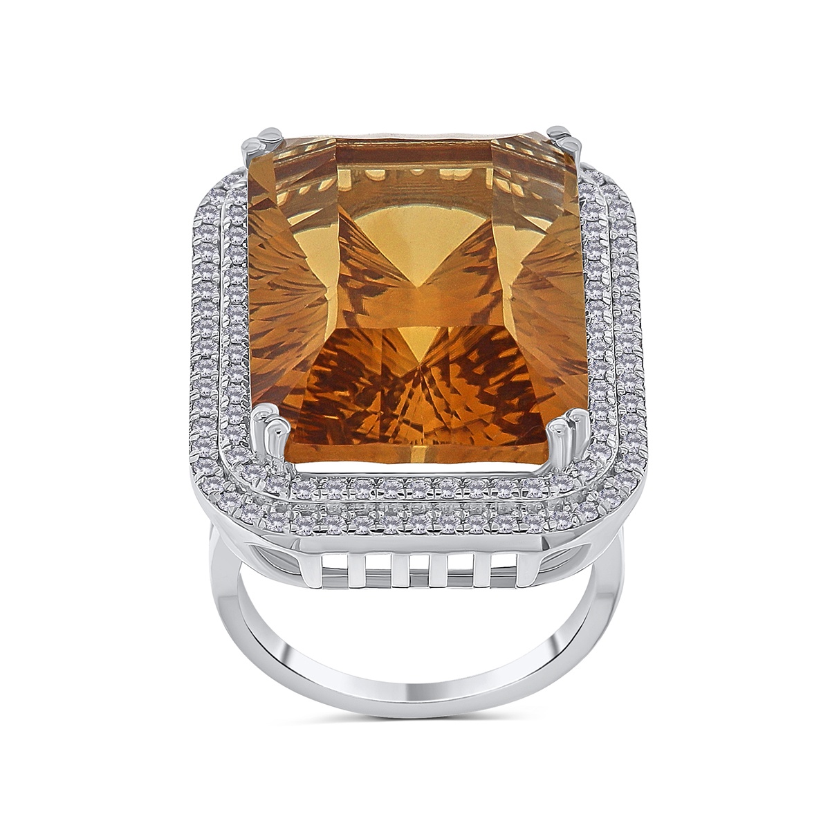 Inel din aur de 14k cu citrin natural de 24.28 ct și diamante naturale de 0.66 ct - 2 | YEO