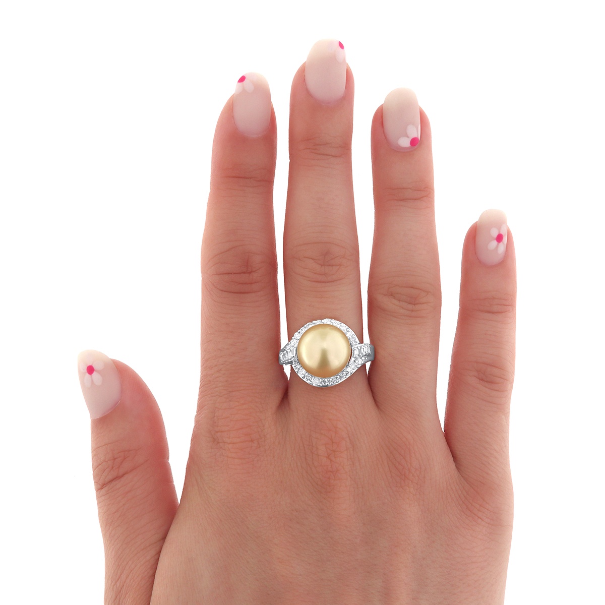 Inel din aur de 14k cu diamante naturale de 0.49 ct și perlă de cultură South Sea - 2 | YEO