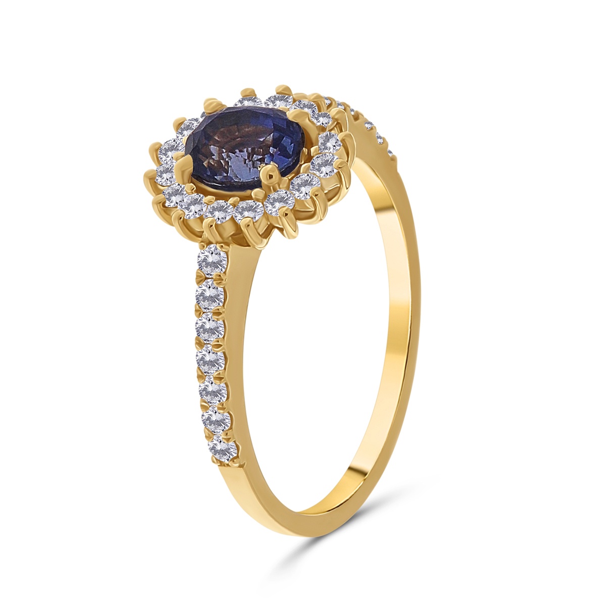 Inel din aur de 18k cu diamante naturale de 0.38 ct și safir natural de 1.00 ct