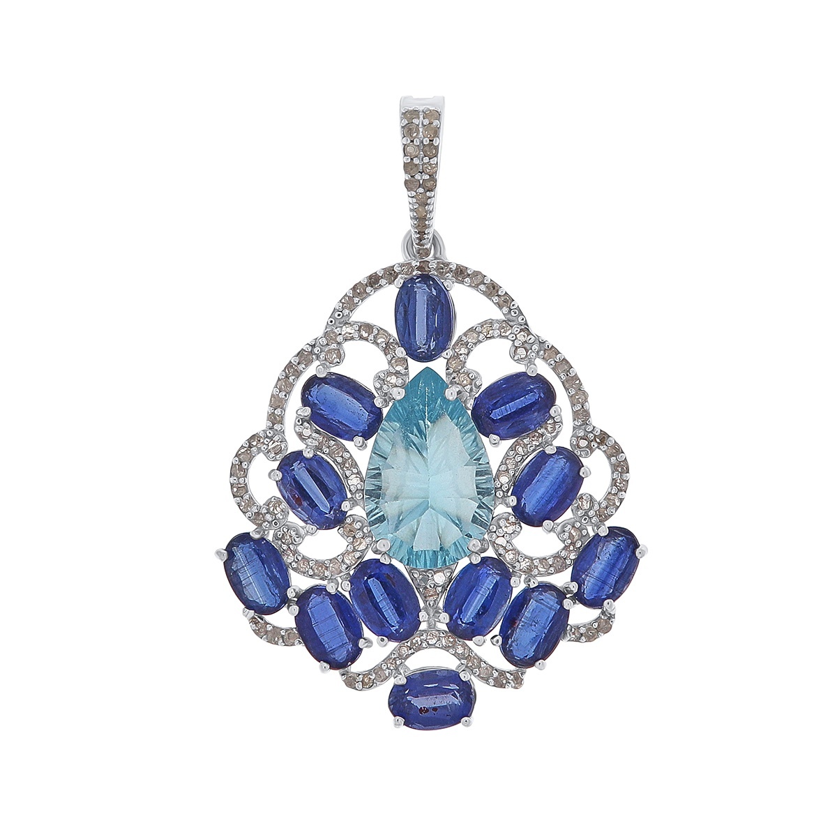 Pandantiv din argint cu topaz natural, citrin natural si diamante naturale
