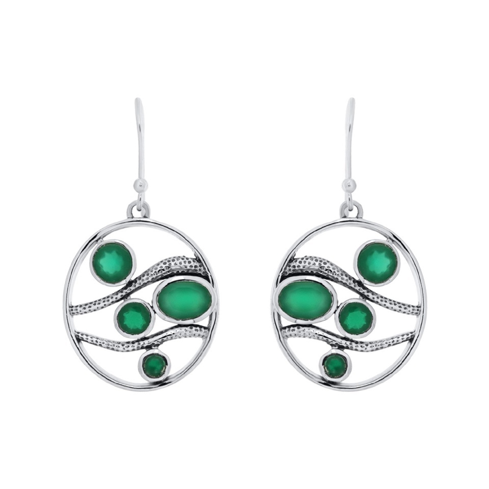 Cercei din argint cu onix verde