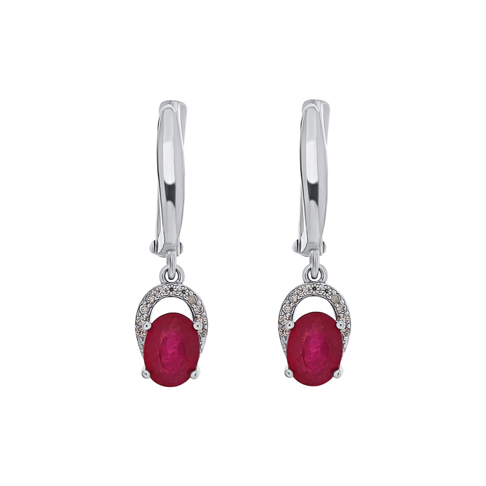 Cercei din argint cu rubin și cubic zirconia