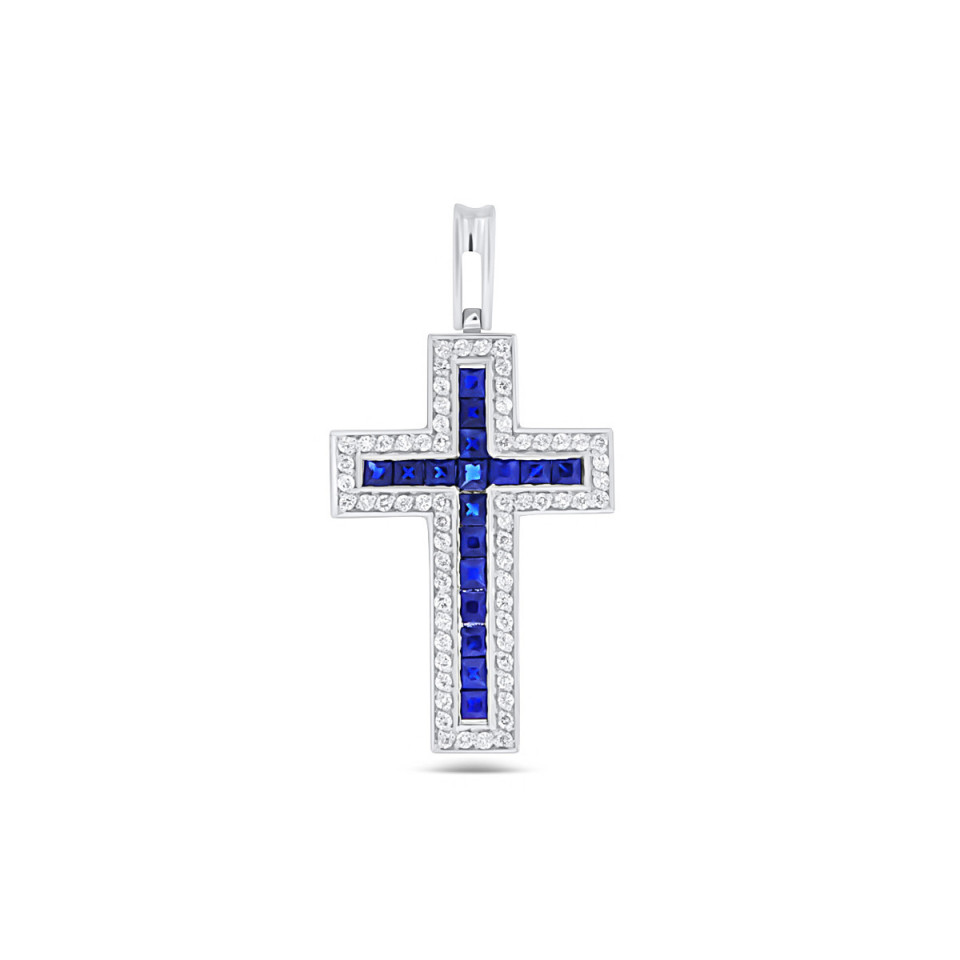Pandantiv din aur alb de 18k cu safire naturale de 0.59 ct si diamante naturale de 0.22 ct