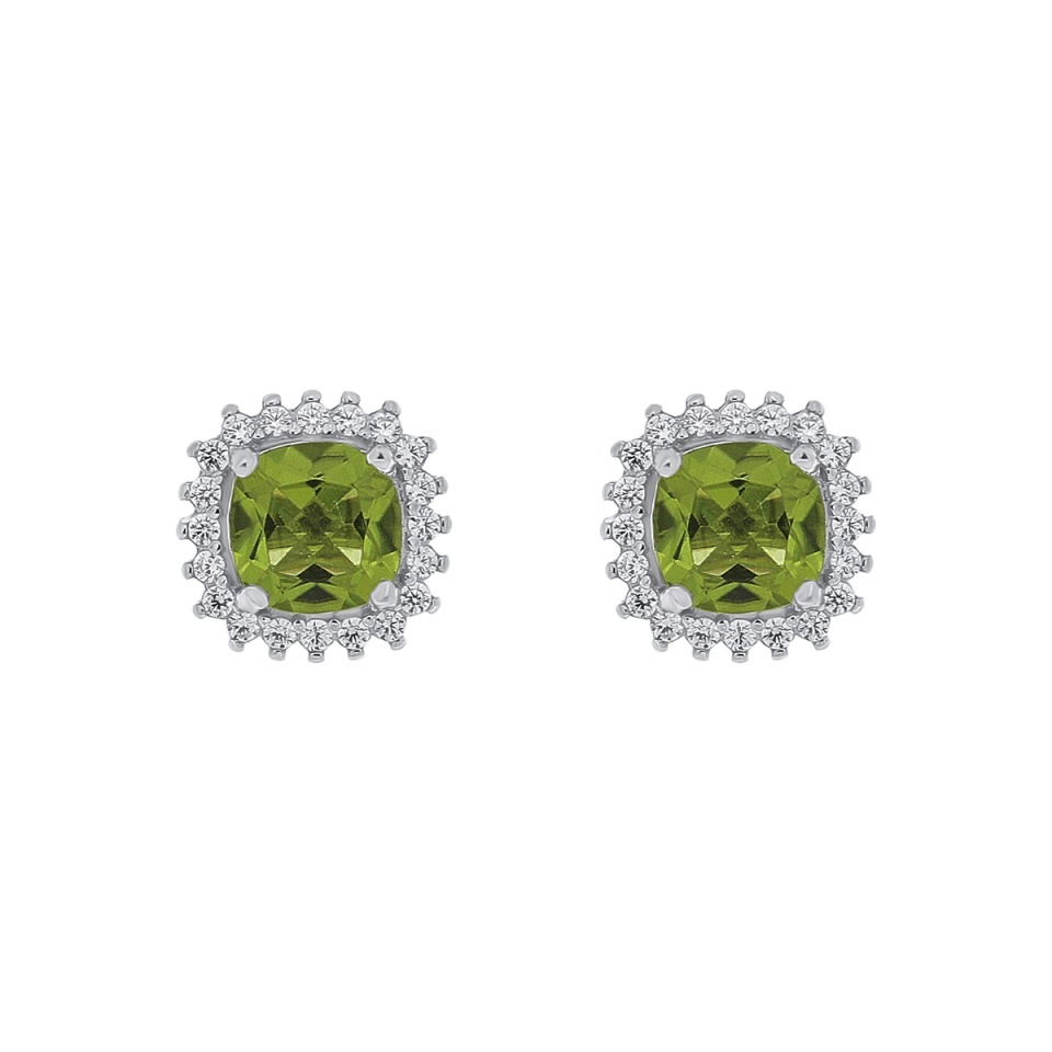Cercei din argint cu peridot și cubic zirconia