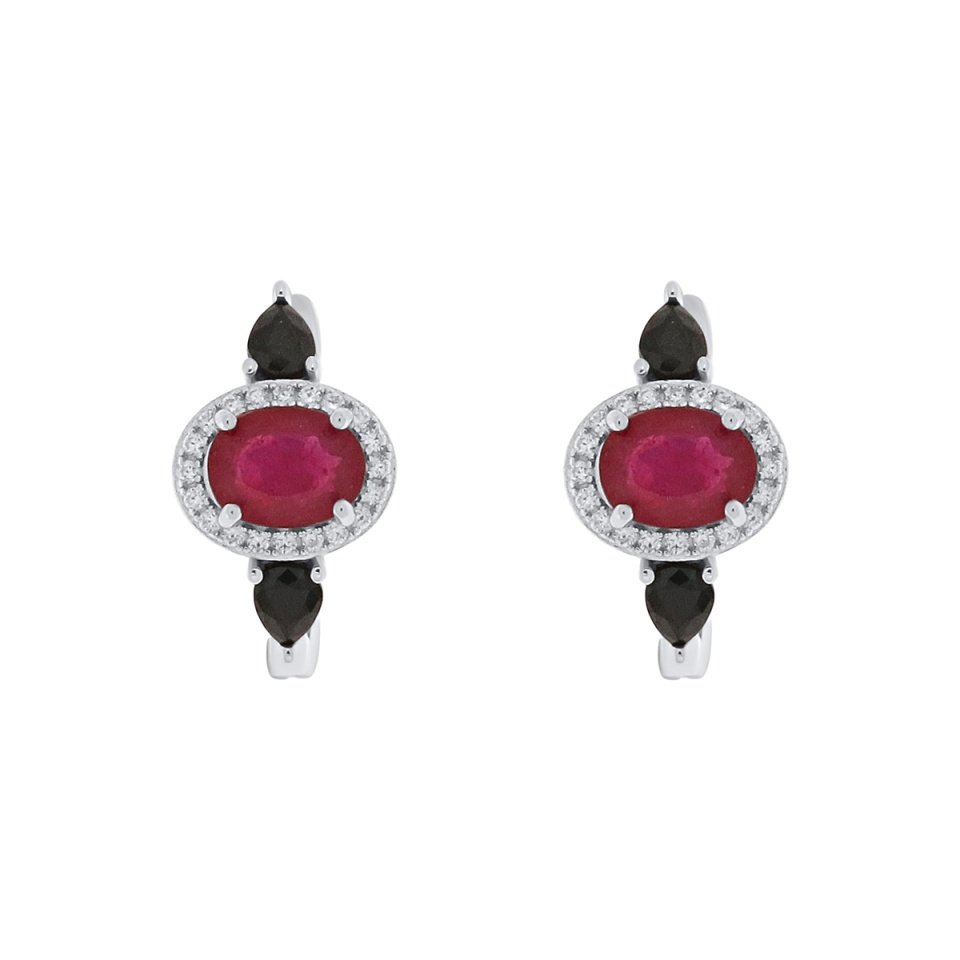 Cercei din argint cu rubin, spinel și cubic zirconia