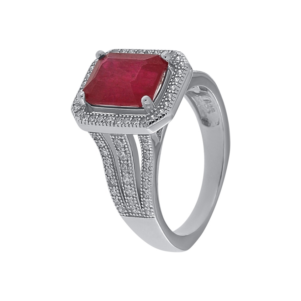 Inel din argint cu rubin și cubic zirconia