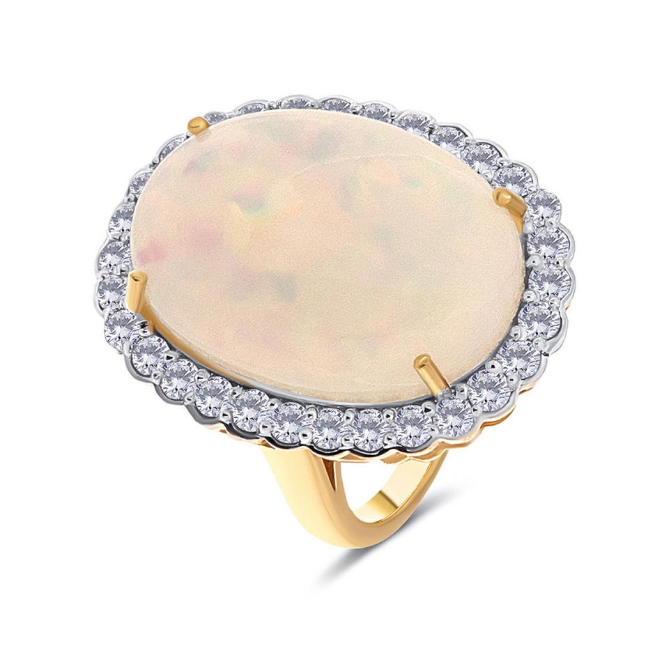 Inel din aur galben si alb de 18k cu opal natural de 10.37 ct si diamante naturale de 0.75 ct