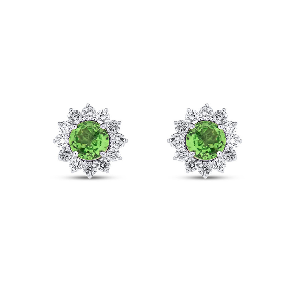 Cercei din aur alb de 14k cu tsavorite naturale de 1.54 ct si diamante naturale de 1.03 ct