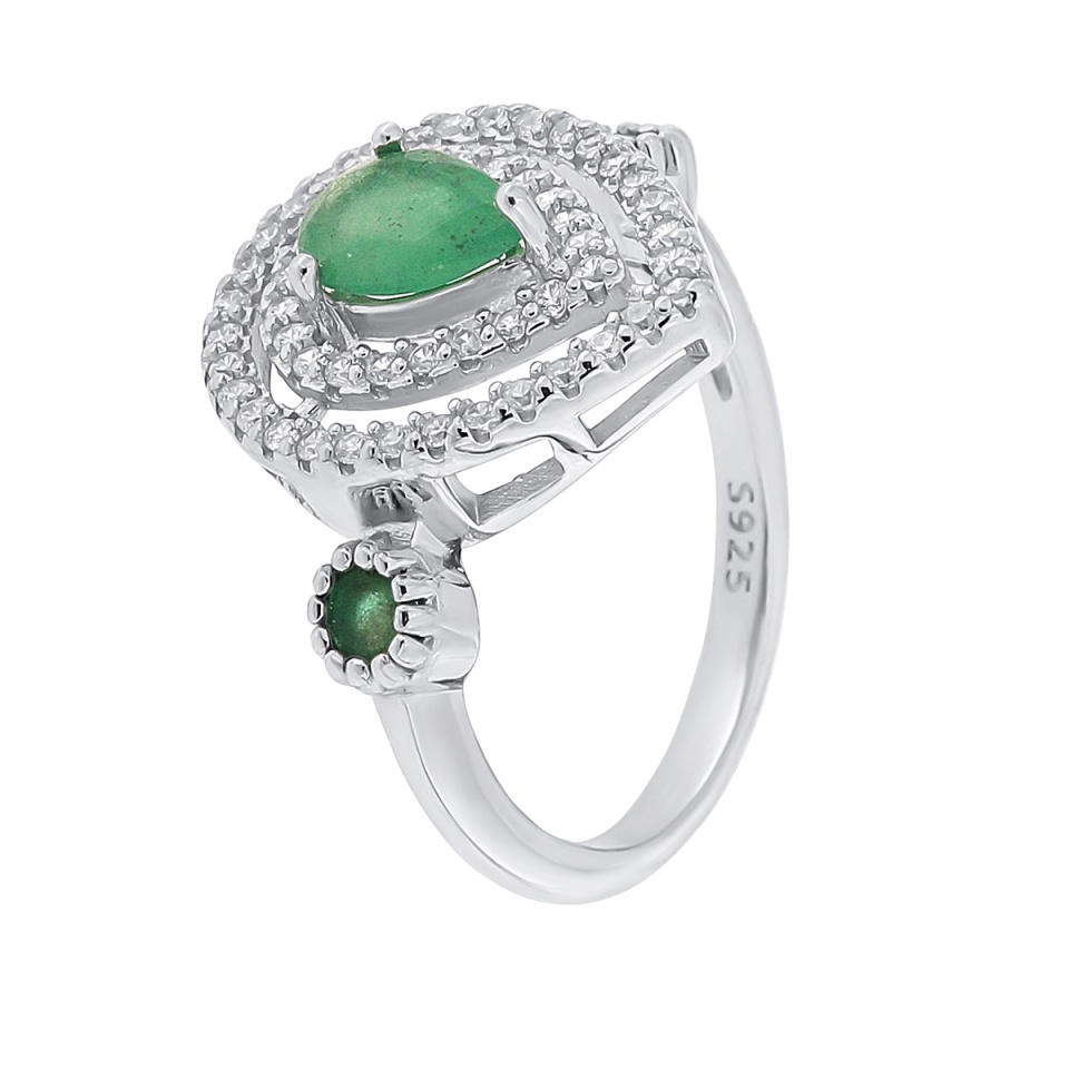 Inel din argint cu smaralde și cubic zirconia