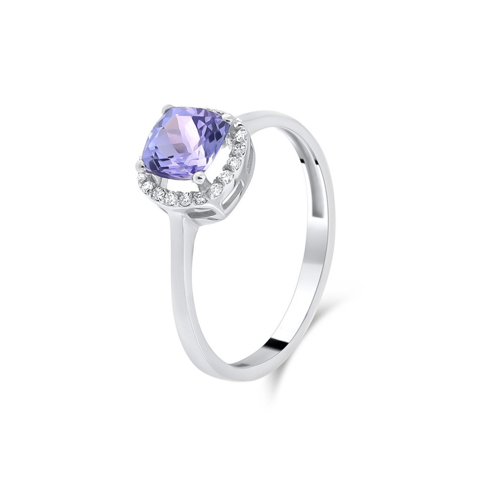 Inel din aur alb de 18k cu tanzanit natural de 1.13 ct si diamante naturale de 0.10 ct