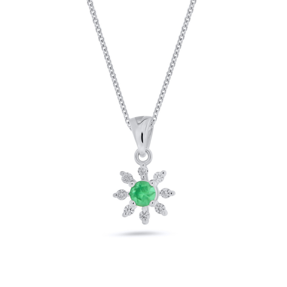 Lant cu pandantiv din aur alb de 18k cu smarald natural de 0.17 ct si diamante naturale de 0.07 ct