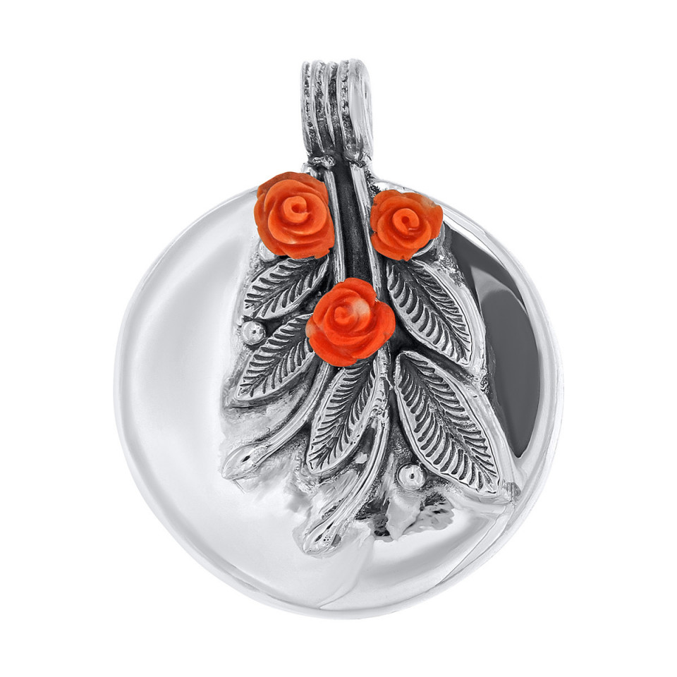 Pandantiv din argint cu coral sculptat