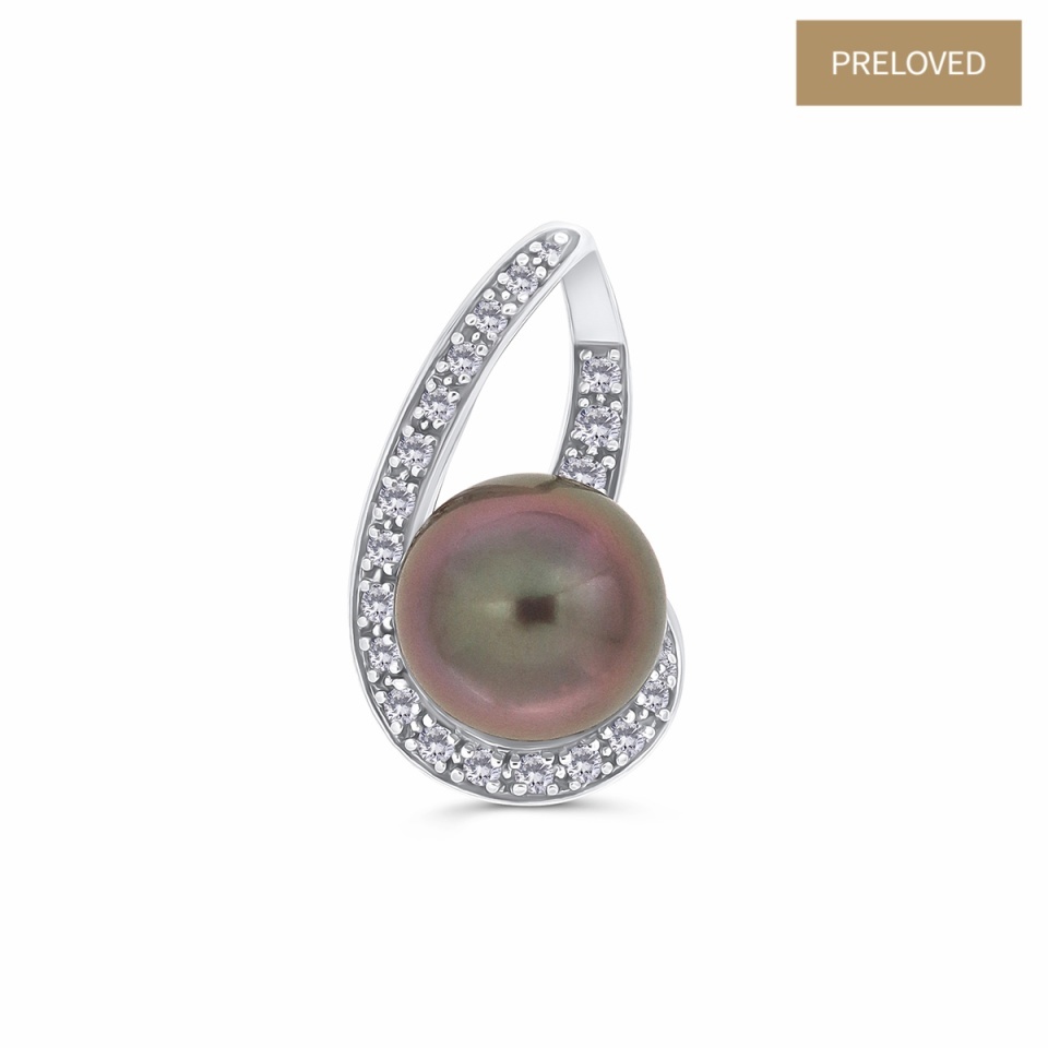 Pandantiv din aur de 14k cu perlă de cultură de apă sărată Tahitian și diamante naturale de 0.51 ct