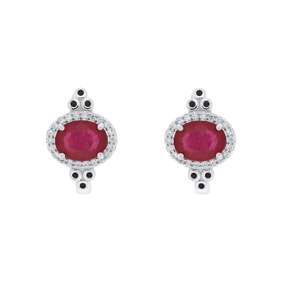 Cercei din argint cu rubin, spinel și cubic zirconia