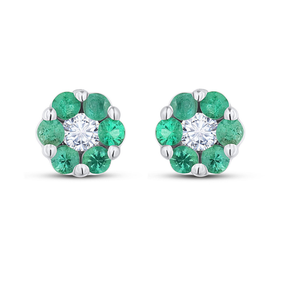 Cercei din aur alb de 18k cu smaralde naturale de 0.40 ct si diamante naturale de 0.14 ct