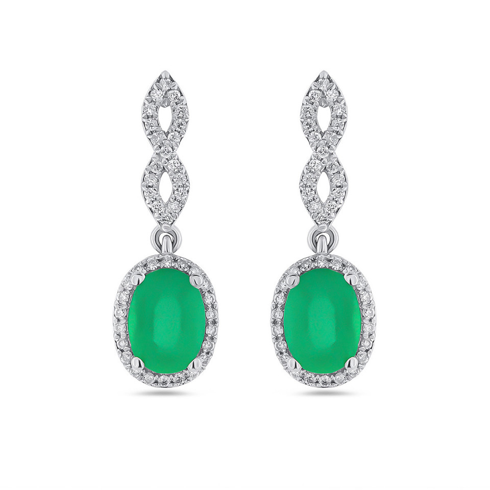 Cercei din aur alb de 18k cu smaralde naturale de 1.85 ct si diamante naturale de 0.32 ct