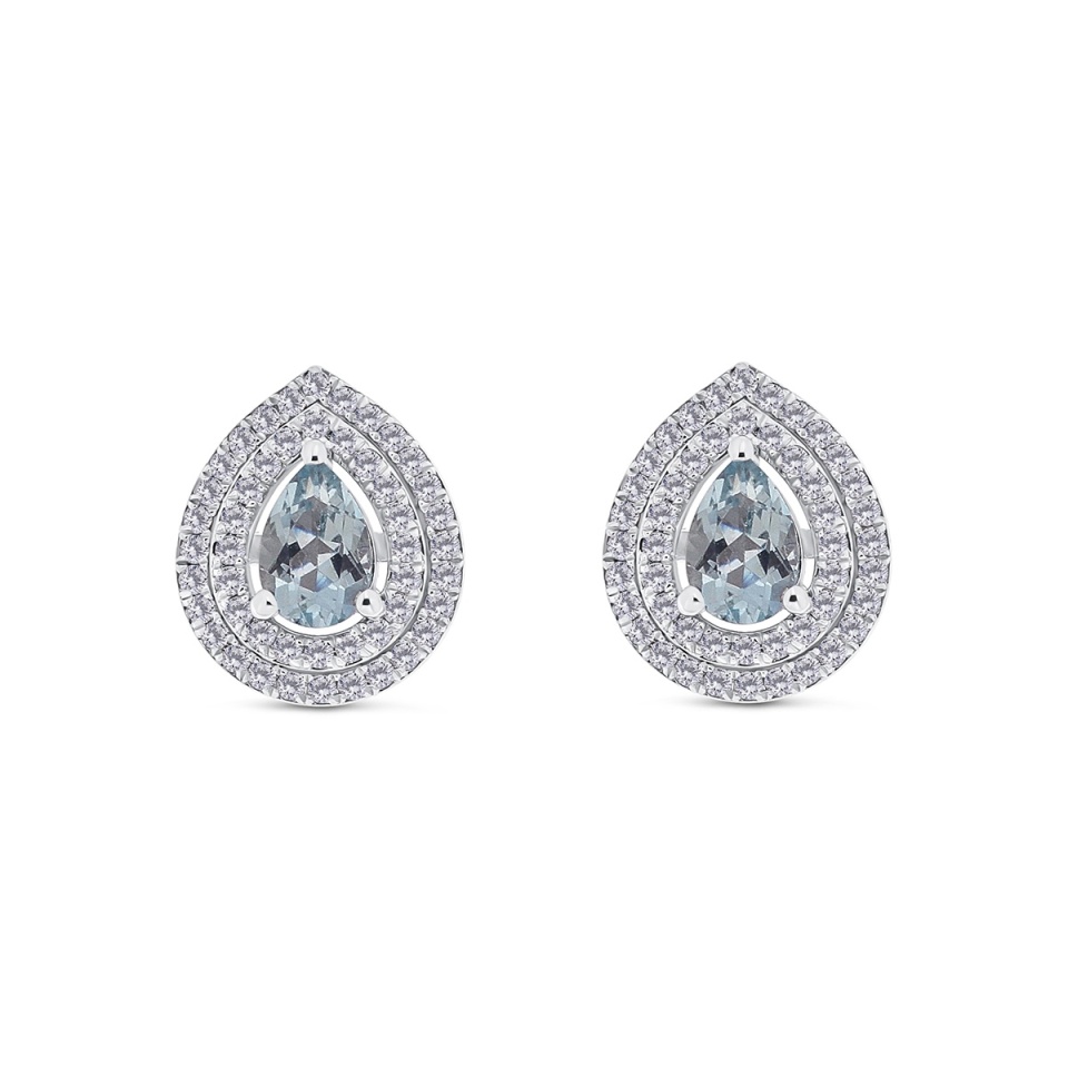 Cercei din aur de 18k cu diamante naturale de 0.75 ct și acvamarine naturale de 1.17 ct