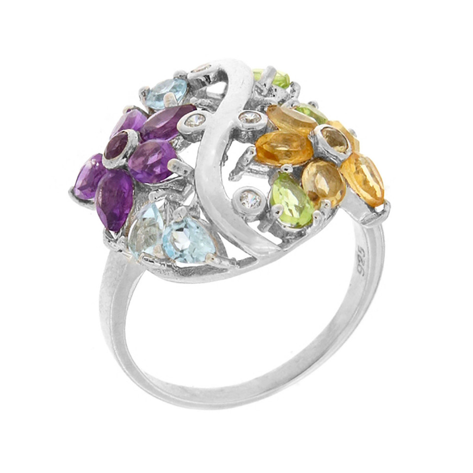 Inel din argint cu ametist, topaz, citrin si peridot