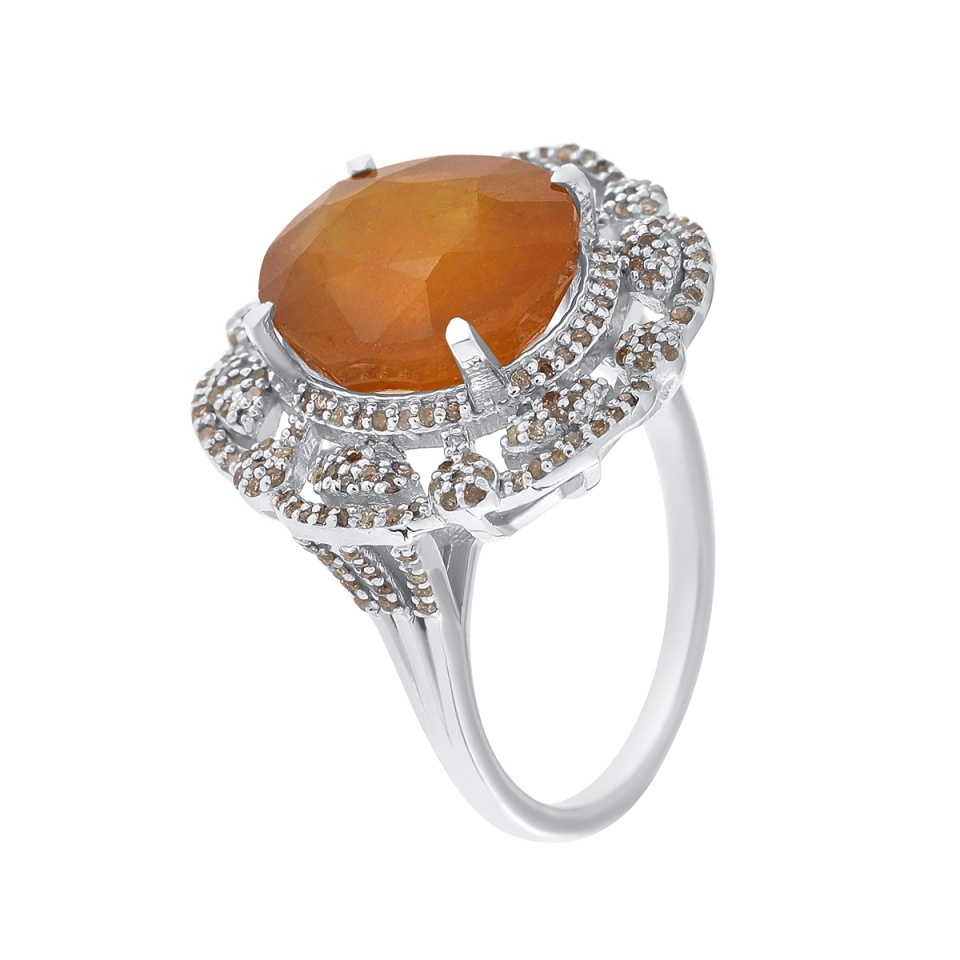 Inel din argint cu safir natural și diamante naturale