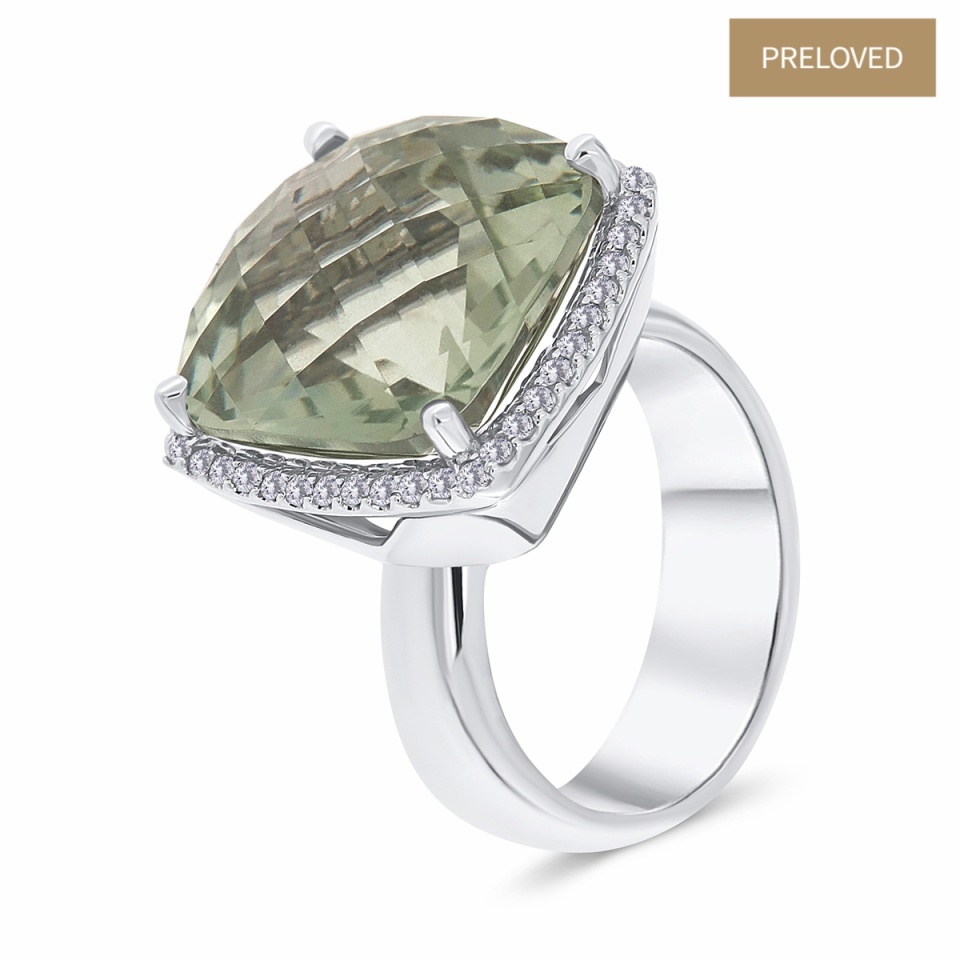 Inel din aur de 18k cu piatră de cuarț naturală de 11.20 ct și diamante naturale de 0.23 ct