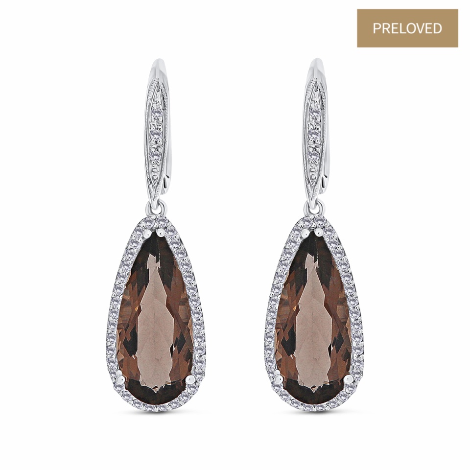 Cercei din aur de 14k cu diamante naturale de 0.52 ct și cuarturi naturale de 5.20 ct
