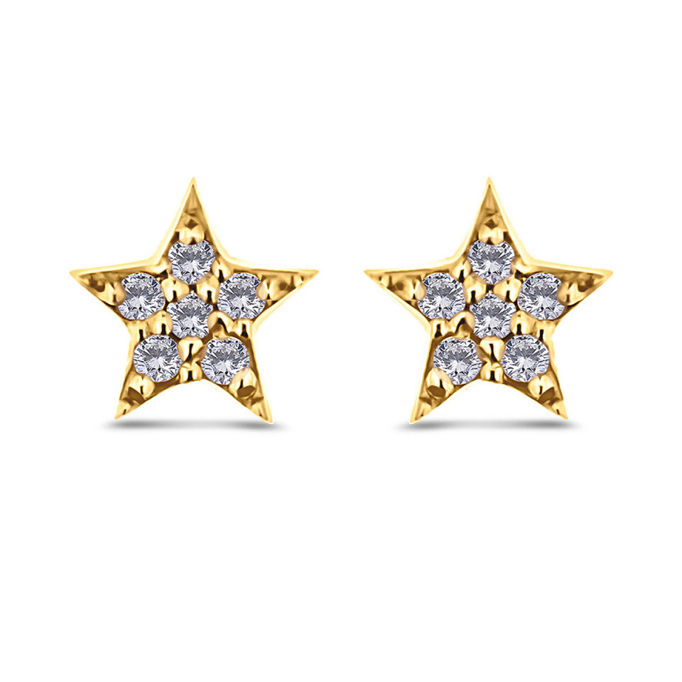 Cercei din aur galben de 18k cu diamante naturale de 0.09 ct