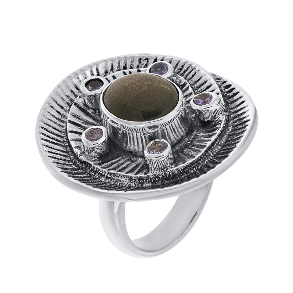 Inel din argint cu obsidian și tanzanit
