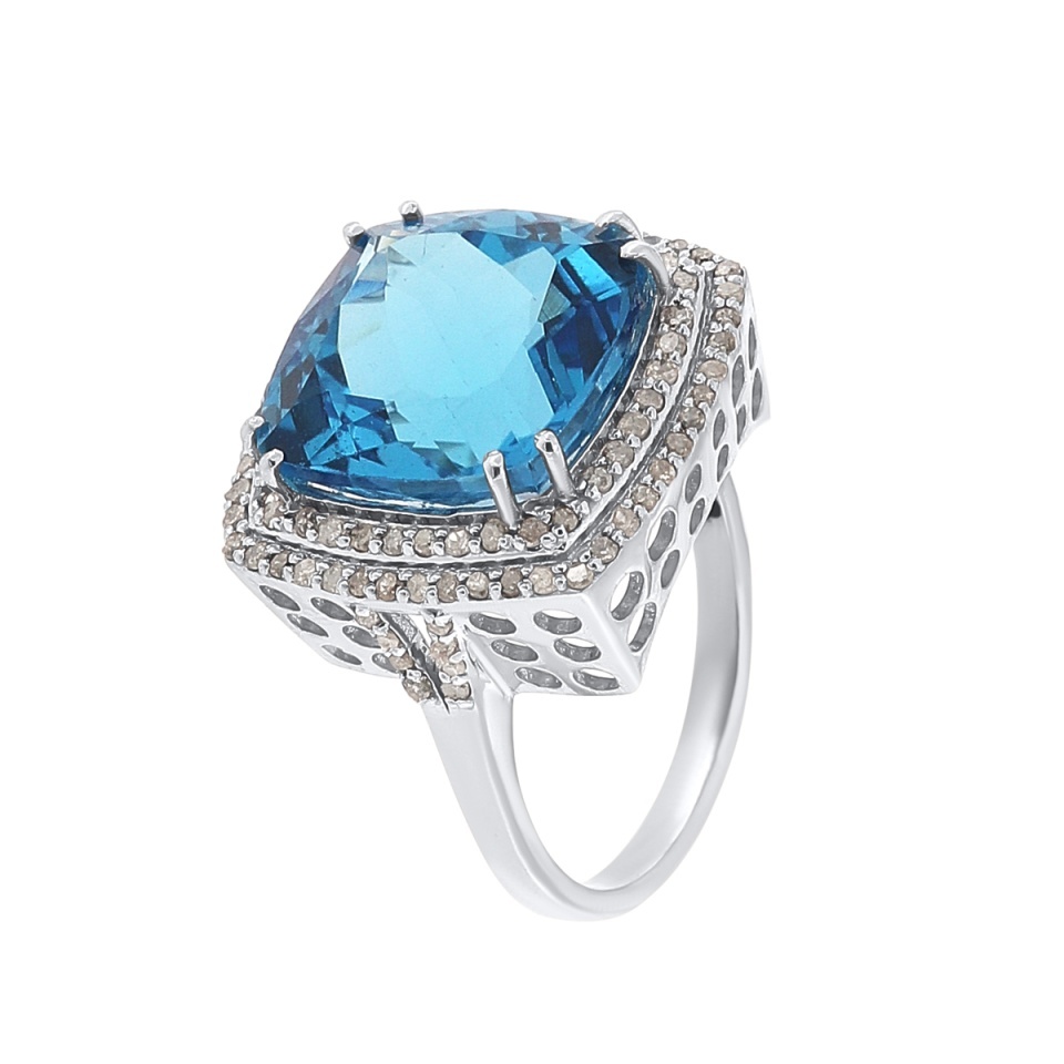 Inel din argint cu topaz natural și diamante naturale
