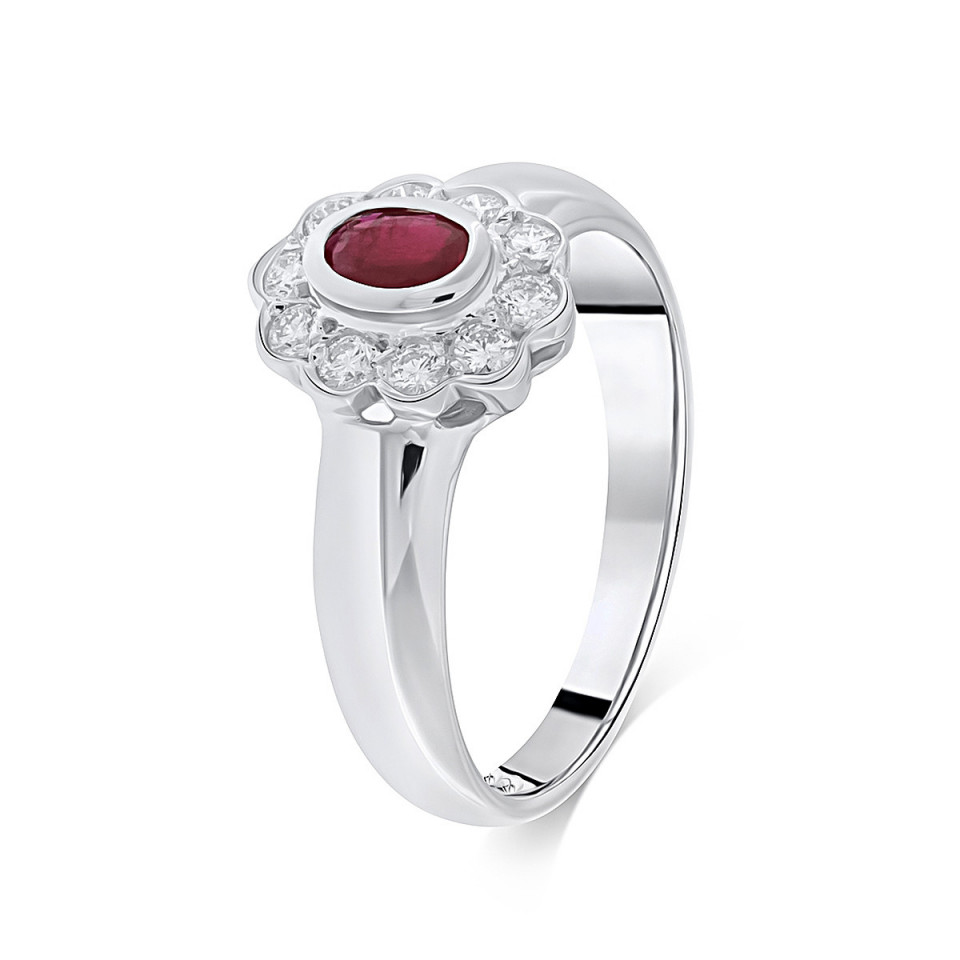 Inel din aur alb de 18k cu rubin natural de 0.19 ct si diamante naturale de 0.24 ct