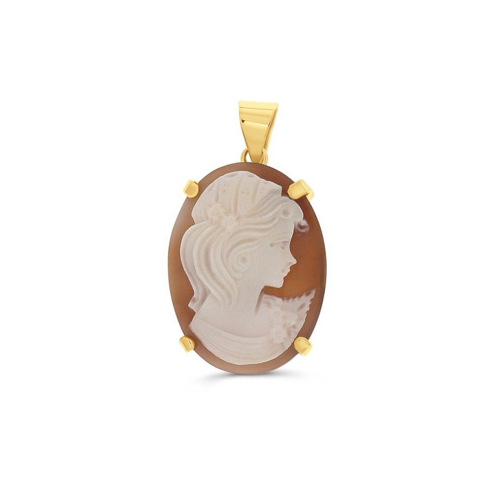 Pandantiv din aur de 14k cu camee - Carnelian Shell