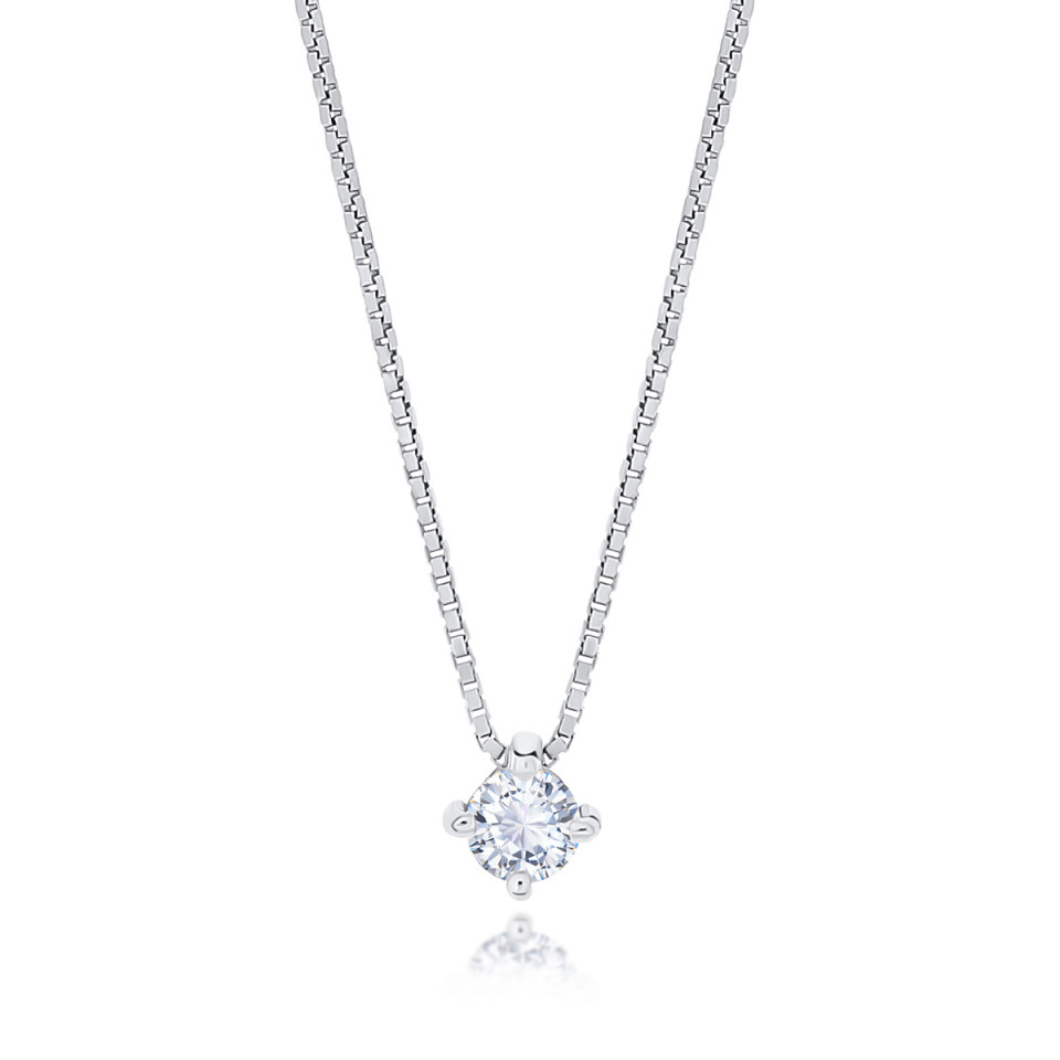 Colier din aur alb 18k cu diamant natural de 0.24 ct