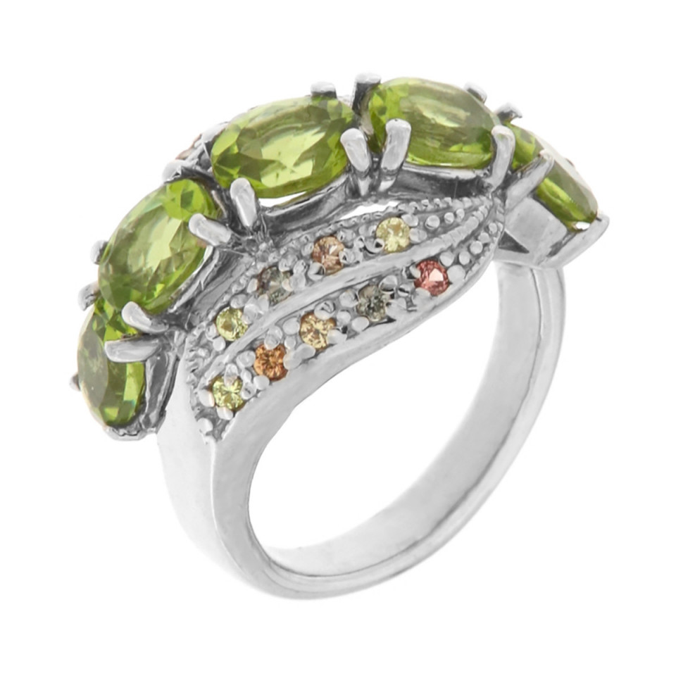 Inel din argint cu peridot si safire multicolore